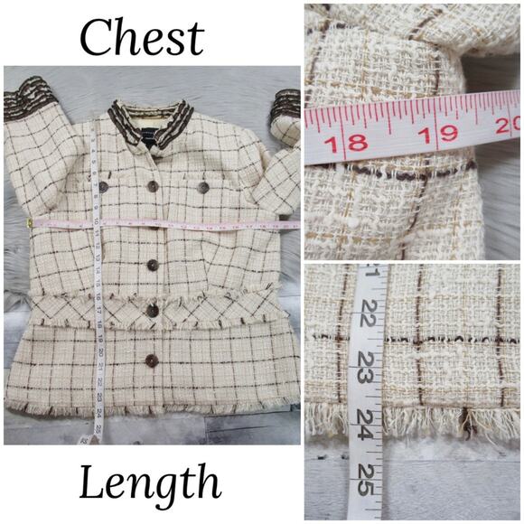 DONCASTER Ruffle Fringe Tweed Jacket Cotton Linen Blend Women’s Size 12 - Picture 12 of 13